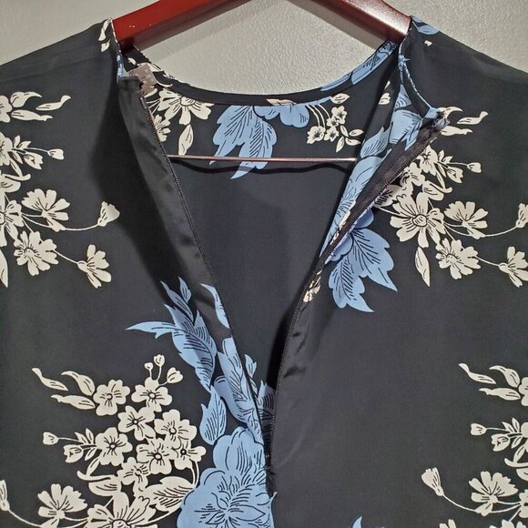 Asos Women's Black Blue Floral Short-Sleeved Peplum Top Blouse Ruffles Sz 4 - Picture 10 of 12